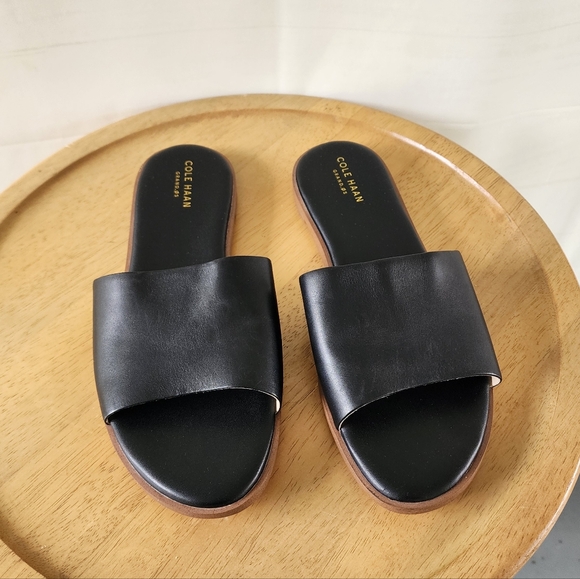 Cole Haan Anita Black Leather Slide Sandals - Picture 3 of 8